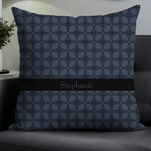 Eenvoudig Modern Elegant Floral Monogram Blauw Gri Kussen