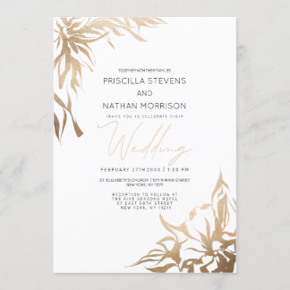 Eenvoudig Modern Elegant Goud Abstract Flora Weddi Kaart