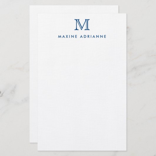 Eenvoudig Modern Elegant Navy Blue Monogram Initia Briefpapier (Voorkant / Achterkant)
