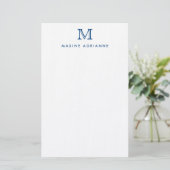 Eenvoudig Modern Elegant Navy Blue Monogram Initia Briefpapier (Staand voorkant)