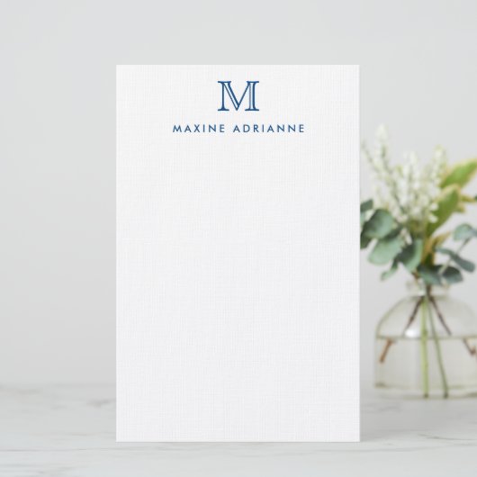 Eenvoudig Modern Elegant Navy Blue Monogram Initia Briefpapier (Staand voorkant)