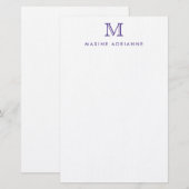 Eenvoudig Modern Elegant Paarse Monogram Initiaal Briefpapier (Voorkant / Achterkant)