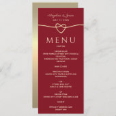 Eenvoudig modern Elegant Red en Gold Heart Wedding Menu (Voorkant / Achterkant)