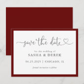 Eenvoudig Modern Elegant Save the Date Burgundy (Voorkant / Achterkant)