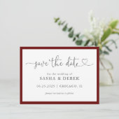 Eenvoudig Modern Elegant Save the Date Burgundy (Staand voorkant)