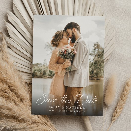 Eenvoudig Modern Elegant Script Foto Bruiloft Save The Date