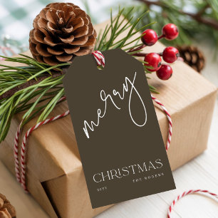 Eenvoudig Modern Elegant Script Prettig Kerstfeest Cadeaulabel