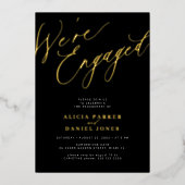 Eenvoudig modern elegant verlovingsfeest zwart gou folie uitnodiging (Voorkant)