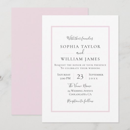 Eenvoudig modern ellegant Blush Border Wedding Kaart (Voorkant / Achterkant)