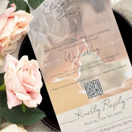 Eenvoudig modern en elegant script foto-bruiloft t all in one uitnodiging