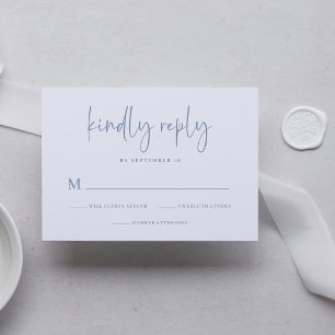 Eenvoudig modern en minimalistisch Dusty Blue We RSVP Kaartje