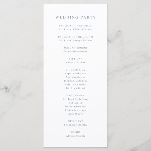 Eenvoudig Modern en Minimalistisch Stoffig Blauw | Programma (Achterkant)