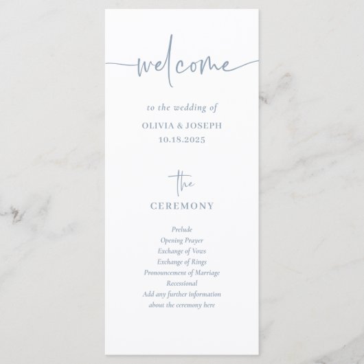 Eenvoudig Modern en Minimalistisch Stoffig Blauw | Programma (Voorkant)