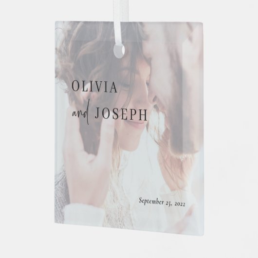 Eenvoudig modern en minimalistisch | Weddenfoto Glas Ornament (Voorkant links)