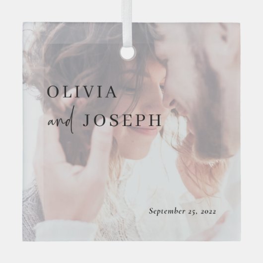Eenvoudig modern en minimalistisch | Weddenfoto Glas Ornament (Voorkant)
