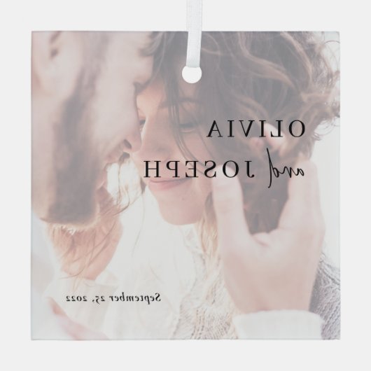 Eenvoudig modern en minimalistisch | Weddenfoto Glas Ornament (Achterkant)