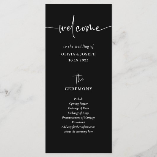 Eenvoudig Modern en Minimalistisch Zwart | Bruilof Programma (Voorkant)