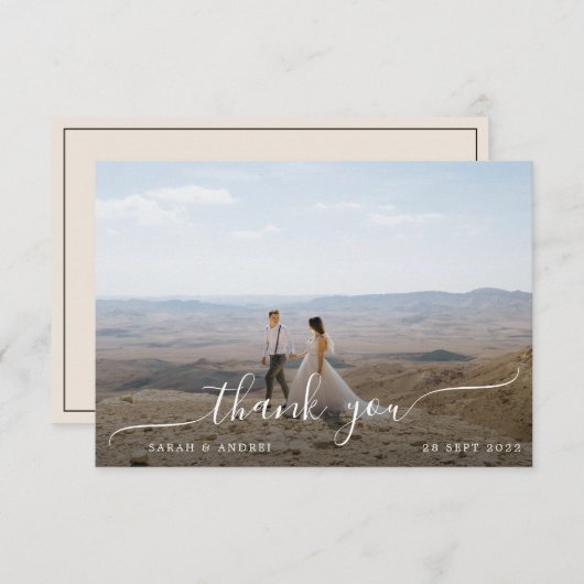 Eenvoudig modern foto-script boho Border Wedding Bedankkaart (Voorkant / Achterkant)