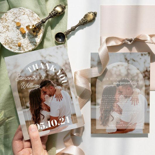 Eenvoudig modern fotohuwelijk bedankkaart