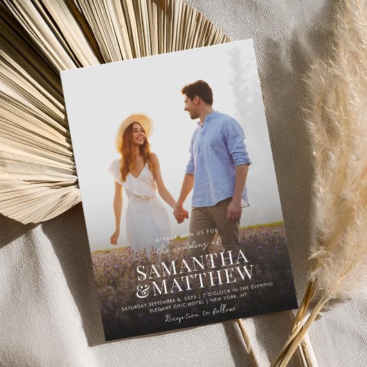 Eenvoudig modern fotohuwelijk kaart