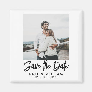 Eenvoudig modern fotohuwelijk sparen de datum magneet