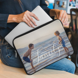 Eenvoudig modern fotosjabloon Aangepaste naam Laptop Sleeve