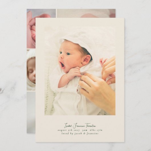 eenvoudig modern frame 5 collage foto script baby aankondiging (Voorkant / Achterkant)