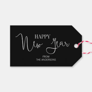 Eenvoudig, modern, gelukkig nieuwjaar cadeaulabel