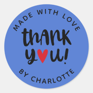 Eenvoudig modern gemaakt met liefde dank u ronde sticker