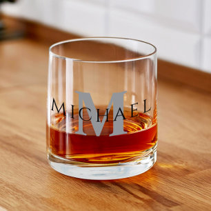 Eenvoudig Modern Gepersonaliseerde Naam Initiaal M Whisky Glas