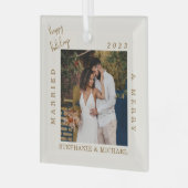 Eenvoudig Modern Getrouwd & Vrolijk Goud Script Fo Glas Ornament (Voorkant links)