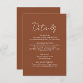 Eenvoudig modern gewoon terracotta Wedding Details Informatiekaartje (Voorkant / Achterkant)
