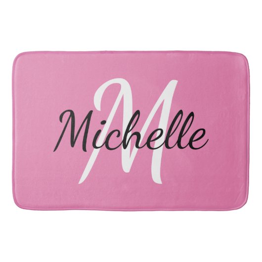 Eenvoudig Modern Girly Roze Monogram Initiaal + Na Badmat (Voorkant)