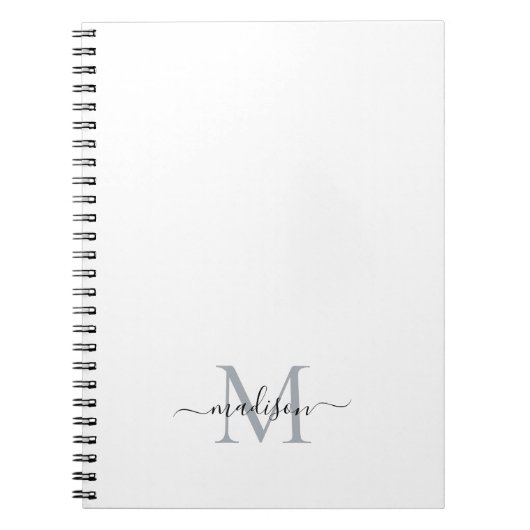 Eenvoudig Modern Girly Script Monogram Zwart Grijs Notitieboek (Voorkant)