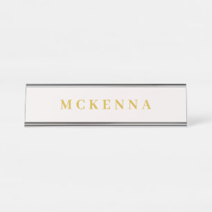 Eenvoudig Modern Gold Ecru gepersonaliseerd Bureau Naambordje