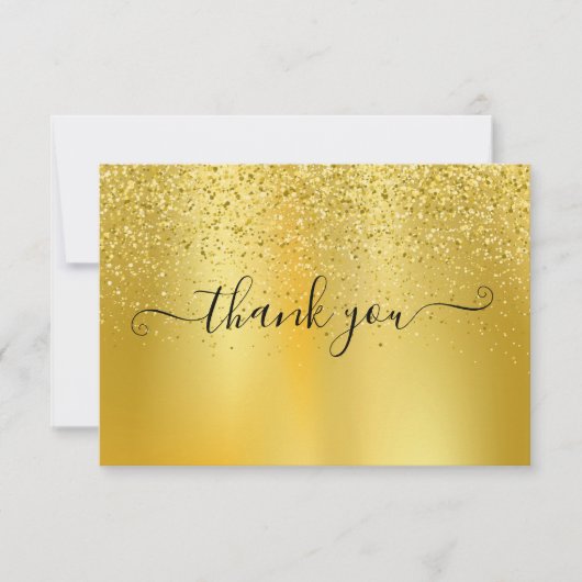 Eenvoudig modern Gold Glitter Elegant Script Bedankkaart (Voorkant)