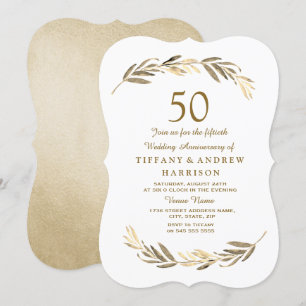 Eenvoudig modern Gold Leaf 50th Wedding Jubileum Kaart