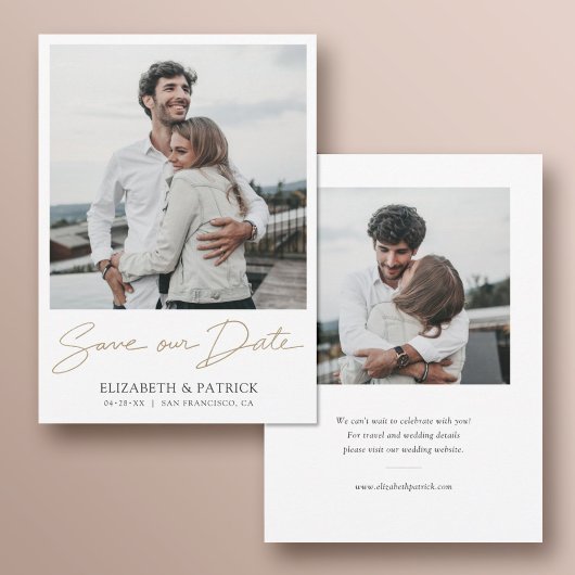Eenvoudig Modern Gold Script 2 Fotobruiloft Save The Date