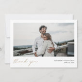 Eenvoudig Modern Gold Script Custom Photo Wedding Bedankkaart (Voorkant)