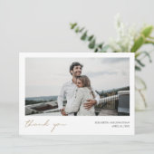 Eenvoudig Modern Gold Script Custom Photo Wedding Bedankkaart (Staand voorkant)
