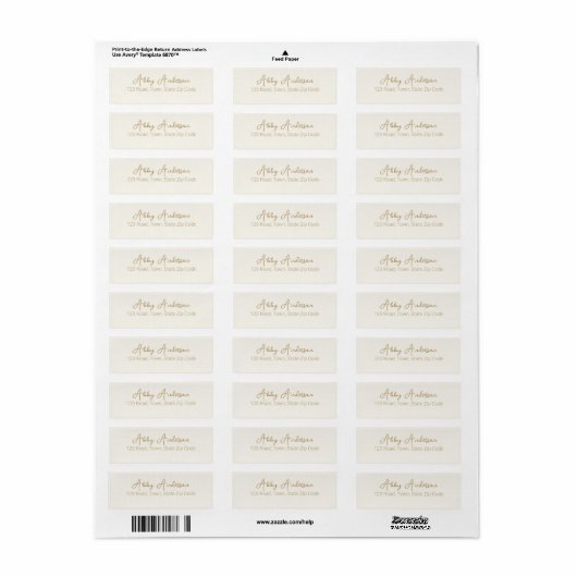 Eenvoudig Modern Gold Script | gebroken wit Etiket (Full Sheet)