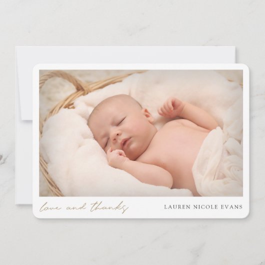 Eenvoudig Modern Gold Script Photo-Baby shower Bedankkaart (Voorkant)