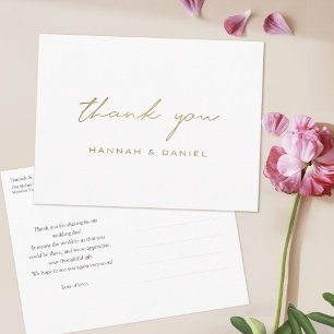 Eenvoudig Modern Gold Script Wedding Dank u Briefkaart