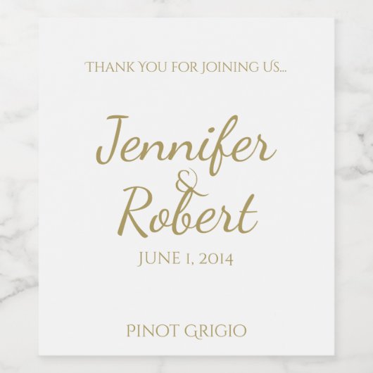 Eenvoudig Modern Goud Metallic Bruiloft Wijn Label Wijn Etiket (Enkel label)