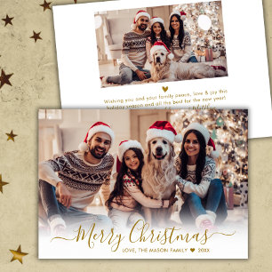 Eenvoudig Modern Goud Script 2 Foto Kerstmis Feestdagenkaart