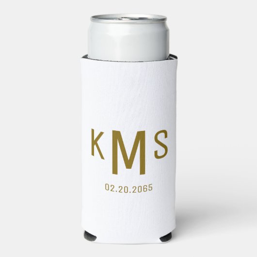 Eenvoudig Modern Goud & Wit Monogram Bruiloft (Seltzer Voorkant)