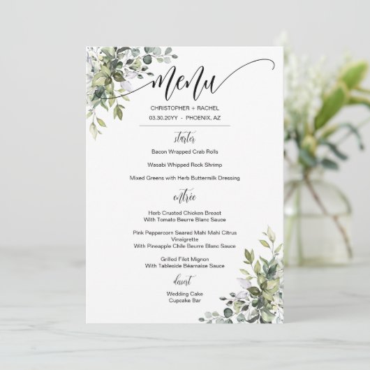 Eenvoudig modern Grieks menu voor een bruiloft (Staand voorkant)