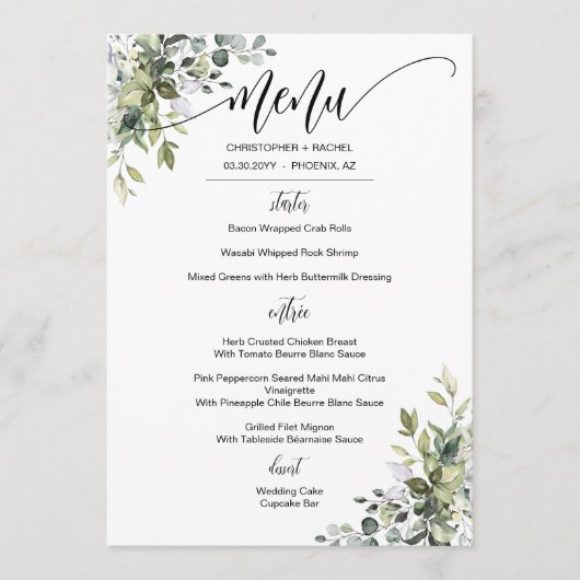 Eenvoudig modern Grieks menu voor een bruiloft (Voorkant)