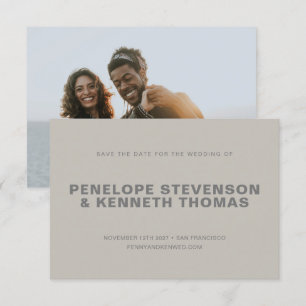Eenvoudig modern grijs Taupe Neutral Photo Weddens Save The Date