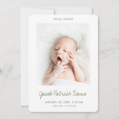 Eenvoudig modern groen script jongen of meisje geb aankondiging (Voorkant)